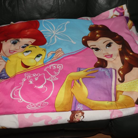 Disney Princesses Twin Bed Sheet Flat Pink Little Mermaid Cinderella Bell & - Picture 2 of 6